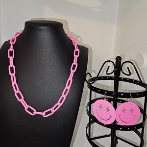 Pink Chain Necklace and Earrings Set